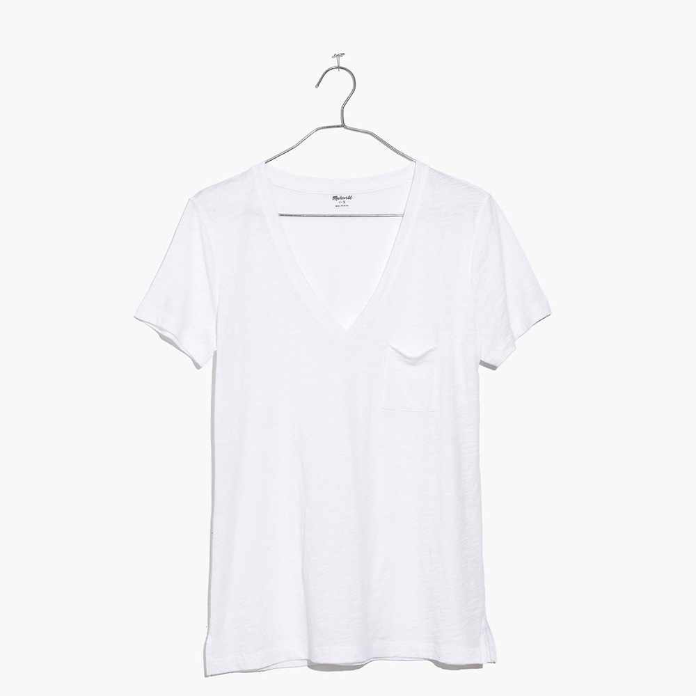 Madewell white cotton v neck pocket tee